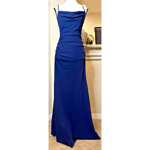 Galina Signature Navy Blue Formal Gown Crisscross back Size 4 NEW MSRP $189 - Picture 3 of 16